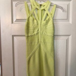 Bright Neon Yellow Strappy Body Con Dress